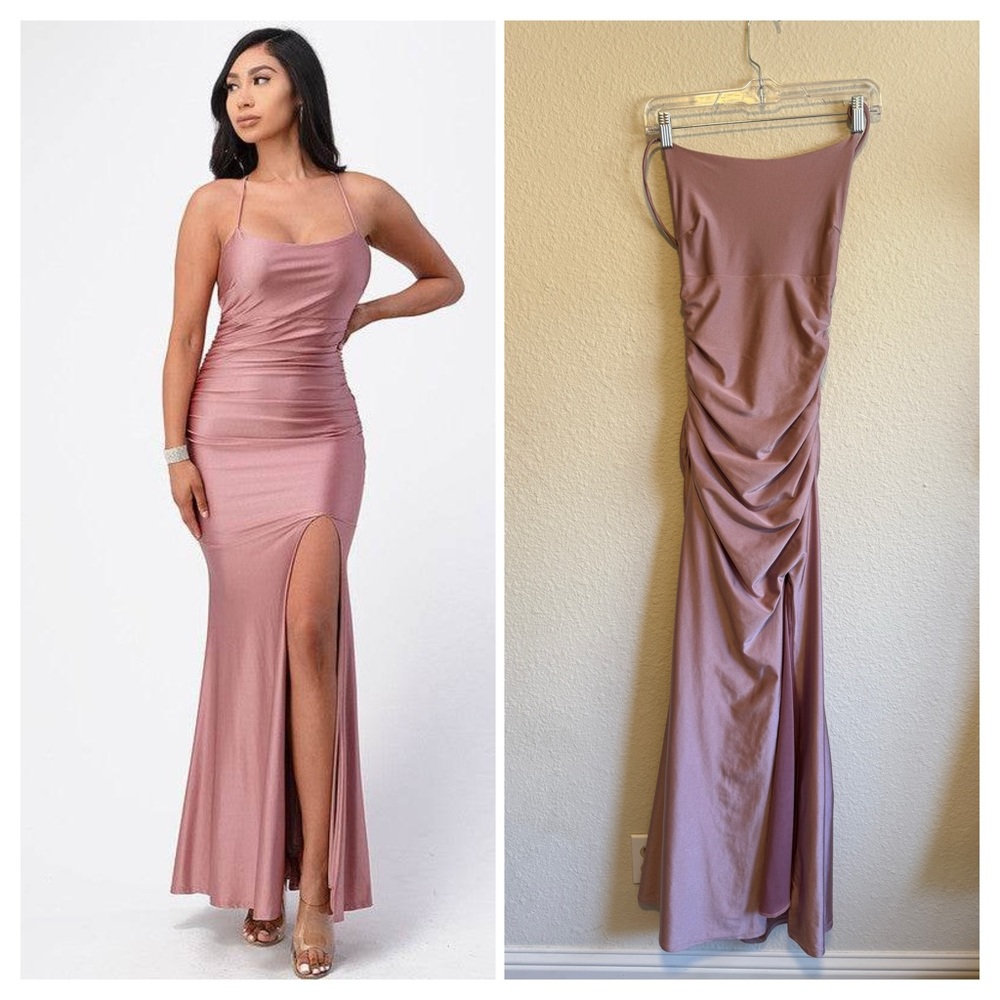 Scala Pink Ruched Spaghetti Strap Maxi Dress- Size XS